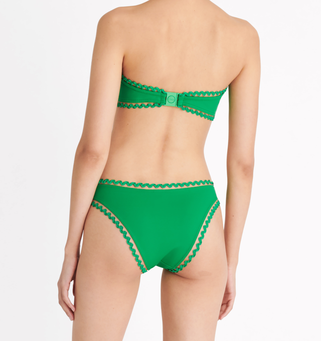Image 5 of 6 - GREEN - ERES Boogie Thin Bikini Briefs featuring thin bikini briefs, rick rack edge suspended by a nylon thread and indented in the front and back. Main: 84% Polyamid, 16% Spandex. Second: 93% Polyamid, 6% Spandex, 1% Polyester. Made in France. 