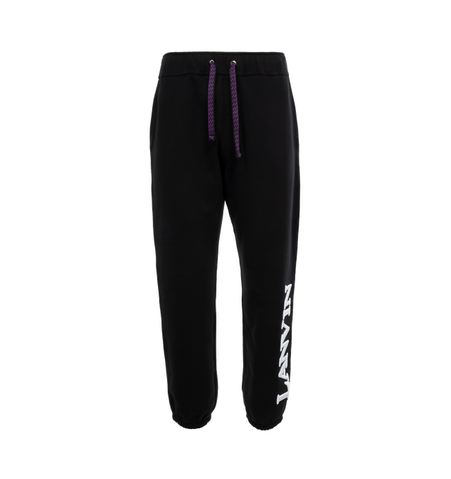 Image 2 of 4 - BLACK - LANVIN LAB X FUTURE Logo Sweatpants featuring cotton fleece joggers with Curb drawstrings, ribbing on the waist and ankles, relaxed fit and embroidered logo on leg. 100% cotton. 