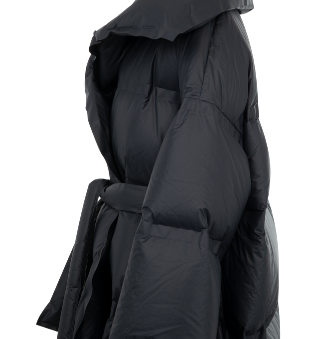 Image 3 of 3 - BLACK - ALAA Coat Technical taffeta puffer jacket in a relaxed fit featuring removable matching belt, seamless design with thermo-taped edges, and down padding. Made in Italy. 100% NYLON. 