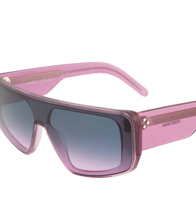 Image 3 of 3 - PURPLE - RICK OWENS Performa Sunglasses featuring a slim geometric black nylon frame, a single cut lens, wide arms, signature trio of silver rivets and logo on the inside right. 100% acetate. 100% nylon. 