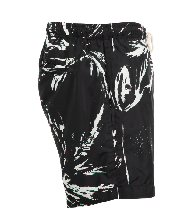 Image 3 of 3 - BLACK - Wales Bonner Althea Shorts featuring graphic pattern print throughout, drawstring at elasticized waistband, three-pocket styling, mock fly and partial mesh lining. 100% polyester. Made in Portugal. 