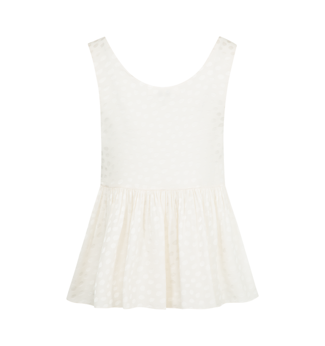 Image 2 of 2 - WHITE - CHLOE Dot Silk Jacquard Peplum Blouse featuring silk knit, scoopneck, babydoll look, sleeveless, shirred hem and pulls over. 100% silk. Lining: 76% acetate, 24% silk. 