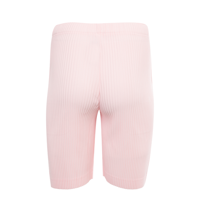 Image 2 of 3 - PINK - ISSEY MIYAKE Shorts featuring pliss effect, mid-rise, elasticated waistband, slip pockets to the sides and knee-length. 100% polyester. 