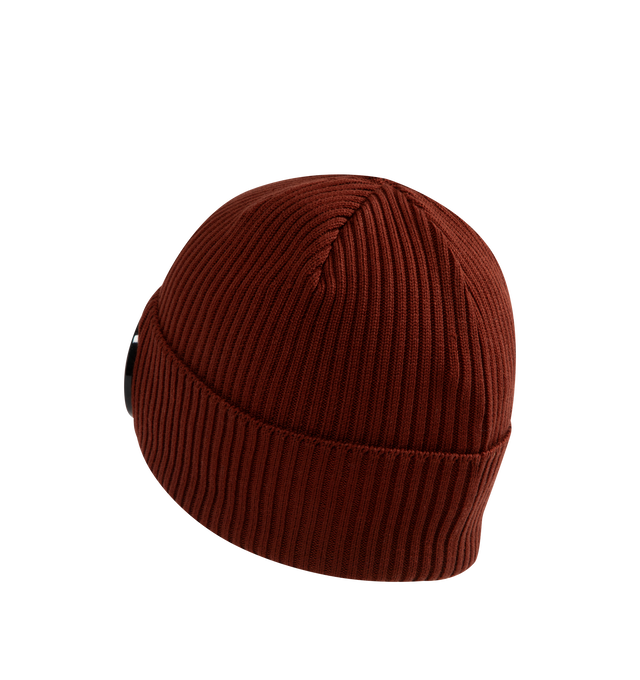 Image 2 of 2 - RED - C.P. Company Goggle Beanie features the brand's goggle detail, a ribbed knit design, and a turned-up brim. 100% cotton. Made in Italy. 