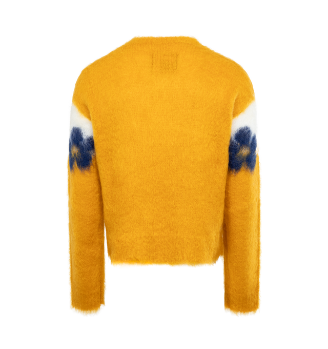 ORANGE - MARNI Fuzzy Wuzzy Flowers Sweater featuring V-neck, dropped shoulders, long sleeves and intarsia floral pattern throughout. 80% mohair, 20% polyamide. Made in Italy.