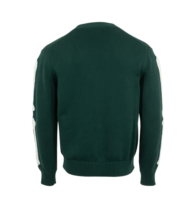 Image 2 of 3 - GREEN - Amiri Bones Cardigan has a v-neck, a button front closure, felt brand appliques, and ribbed trims. 98% cotton, 2% nylon.  