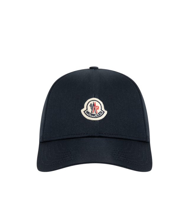 Image 1 of 2 - BLUE - Moncler Mens Cotton Gabardine Baseball Cap is crafted from cotton gabardine. Features a cotton canvas lining, adjustable back strap, embroidered logo, and signature logo patch. Base Fabric: 100% Cotton; Lining: 100% Cotton. Made in China. 