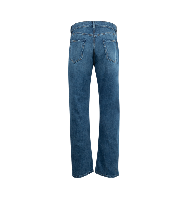 Image 2 of 3 - BLUE - The Row Burt Jeans featuring loose-fit, non-stretch denim, belt loops, five-pocket styling, button fly and logo-engraved antiqued copper-tone hardware. 100% cotton. Made in Italy. 