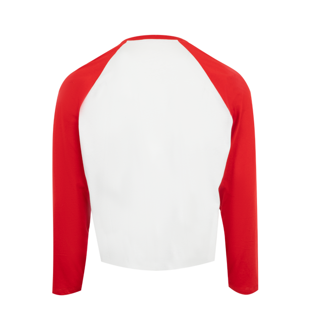 Image 2 of 2 - RED - THE ROW Jameson Top featuring long-sleeved baseball t-shirt in brushed organic cotton jersey with raglan sleeves, ribbed crewneck, and boxy fit. 100% organic cotton. Made in Italy. 