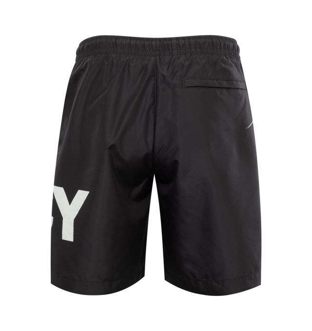 Image 2 of 3 - BLACK - GIVENCHY Logo Swim Trunks featuring elastic waist, side-seam pockets, back welt pocket and printed logo graphic. 100% polyester. 