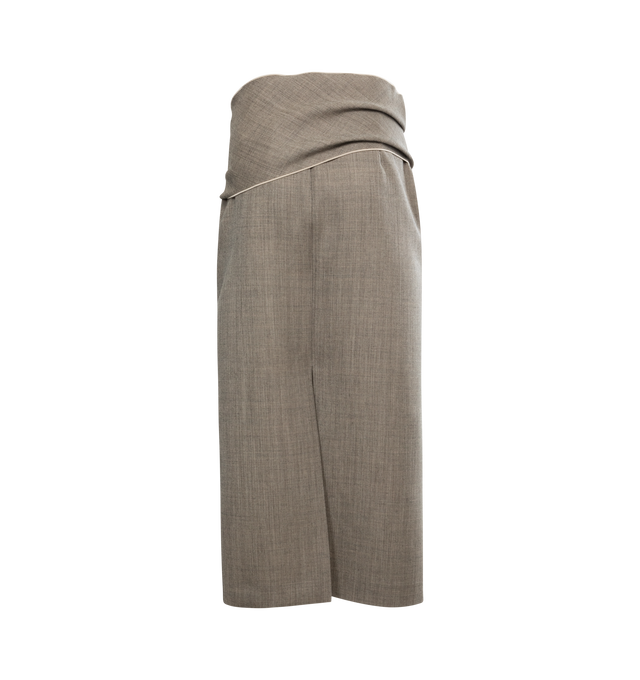 Image 2 of 4 - BROWN - THE ROW Laz Skirt featuring knotted detailing at the hip, mid-rise, back center slit, back zip closure, full length and falls straight from hip to hem. Wool/nylon/polyamide. Lining: silk. Made in Italy. 