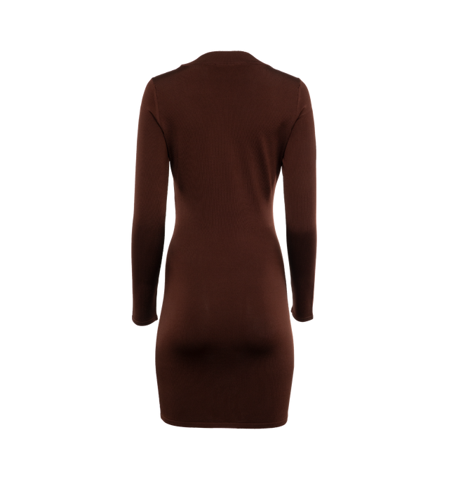 Image 2 of 2 - BROWN - SAINT LAURENT Knit Dress featuring long sleeves, plunging round neck, wide trim, fitted silhouette and mini length. 87% viscose, 12% polyamide, 1% elastane. 