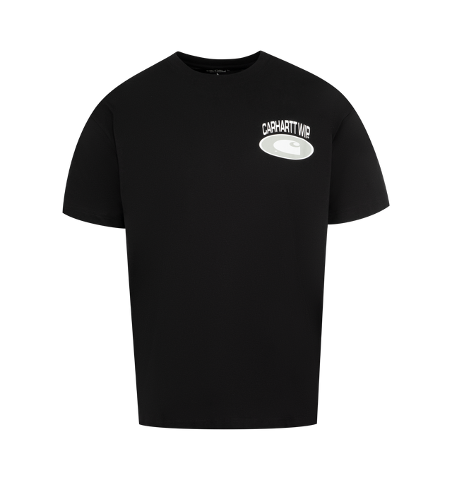 Image 1 of 2 - BLACK - CARHARTT WIP Tire Shack T-Shirt boxy loose fit, short sleeves, crew neck and graphic prints. 100% cotton. 