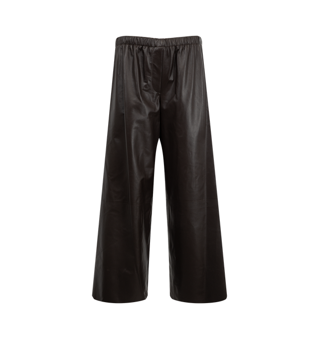 Image 1 of 3 - BROWN - THE ROW Yani Pant featuring elastic waist with concealed drawstring, wide legs and faux zip closure. 100% lambskin. Lining: 100% silk. Made in Italy. 