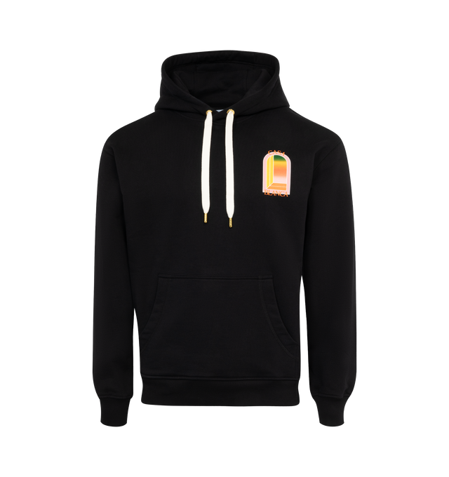Image 1 of 2 - BLACK - CASABLANCA Gradient L'Arche Hoodie featuring french terry, drawstring at hood, logo graphic printed at chest and back, kangaroo pocket and rib knit hem and cuffs. 100% organic cotton. Made in Portugal. 