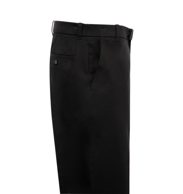 Image 3 of 3 - BLACK - Thom Browne Men's  trouser with a shortened hem crafted from breathable cotton fabric. Featuring tab front closure, button-fastening back welt pockets and signature striped grosgrain loop tab. 100% Cotton. Made in Italy. 