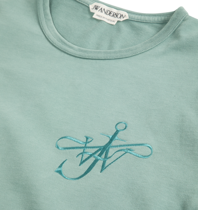 Image 2 of 2 - GREEN - JW ANDERSON Ribbon Anchor T-shirt featuring cotton jersey, rib-knit crewneck and logo embroidered at chest. 100% cotton. Made in Portugal. 