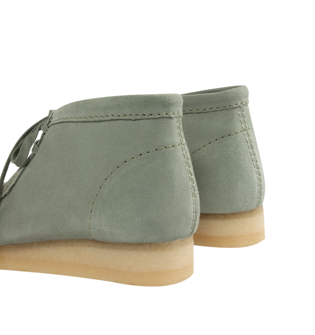 Image 3 of 4 - GREEN - CLARKS Wallabee Boot featuring suede upper, breathable leather lining, part-recycled natural rubber pebble crepe sole and finished with two fobs (Clarks Originals and Wallabee). 