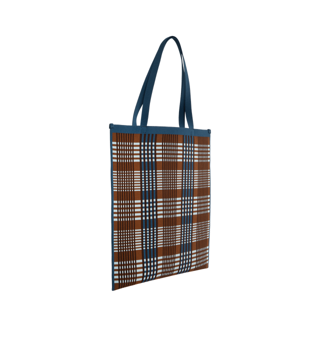 Image 2 of 3 - BROWN - MARNI Check Jacqaurd Tote featuring jacquard knit, brand logo and top handles. 15"W x 16.7"L x 0.4"D. 100% polyester. Made in Italy. 