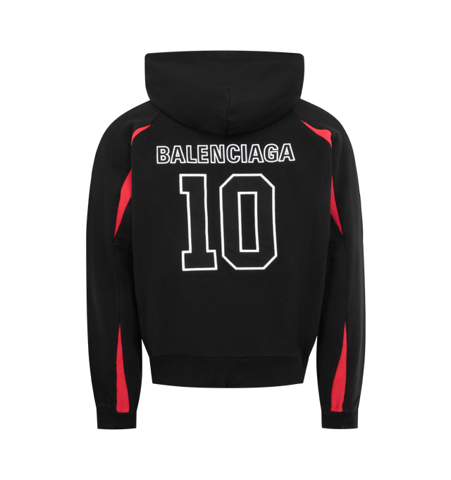 Image 2 of 2 - BLACK - BALENCIAGA NBA Oversized Zip-Up Hoodie featuring dry fleece, hood with drawstring, dropped shoulders, double-ended zip fastening, 2 pockets at front, gathered at cuffs and waistline, NBA artwork and loop sports icon artwork embroidered on chest and back and in collaboration with the NBA. 100% cotton. Hood: 100% polyester. Made in Portugal. 