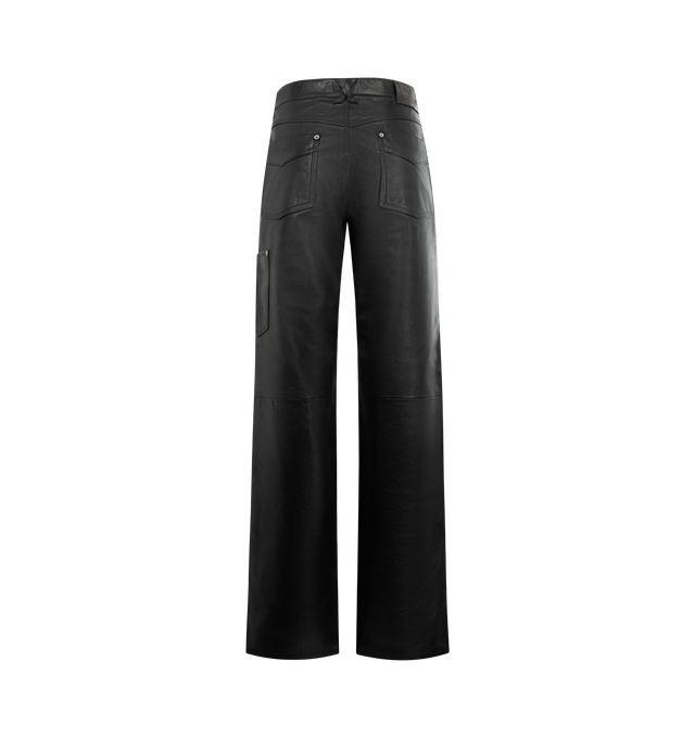 Image 2 of 3 - BLACK - WALES BONNER Nomad Leather Trouser featuring leather biker trouser with front panel details, carpenter pocket, brass rivets and viscose lining. 100% calf leather. Made in Morocco. 