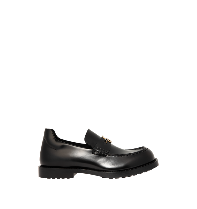 Image 1 of 4 - BLACK - Balenciaga Womens Comfy Loafers are crafted from smooth moka leather. Feature a slip-on silhouette, round toe, metallic detail across the vamp, thick sole, and leather construction designed to develop a natural patina over time. Main Material: Leather; Sole: Leather. Made in Italy. 