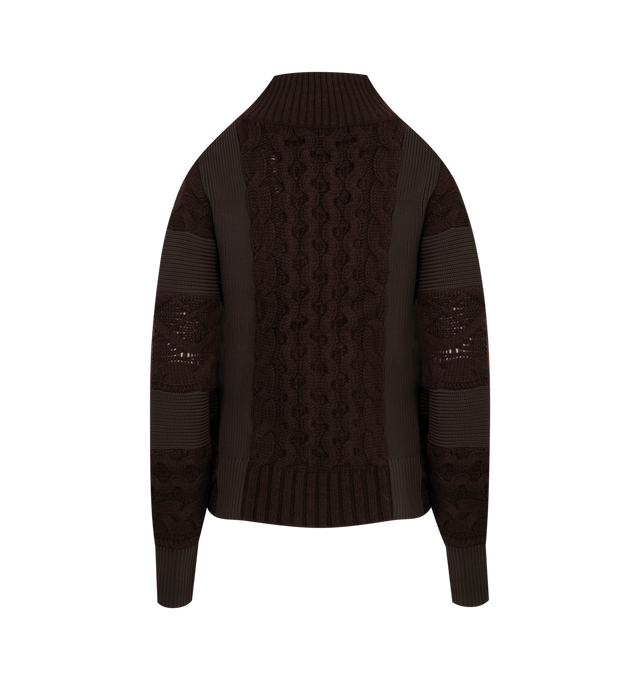 Image 2 of 2 - BROWN - SACAI Wool Knit Blouson featuring stand collar, two way zip front closure, ribbed cuffs and collar, long sleevse and front pockets. Wool. 