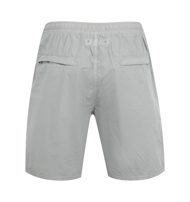 Image 2 of 3 - GREY - STONE ISLAND Shorts featuring side pockets, two back welt pocket, Stone Island patch Compass logo on the left leg, elasticated waistband and drawstring. 100% polyamide/nylon. 