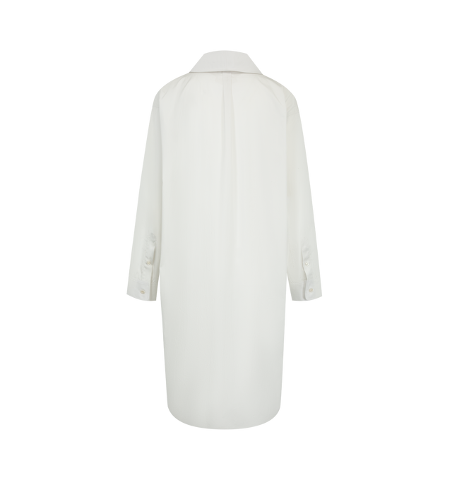 Image 2 of 2 - WHITE - The Row Women's Eryn Top is crafted from luxurious Sea Island cotton poplin and features a shawl collar, an exposed half-placket button closure, a single chest patch pocket, and a center back box pleat for a relaxed, refined silhouette. This designer cotton shirt combines exceptional Italian craftsmanship with one of the world's rarest cotton varieties, offering a silky-soft hand, crisp structure, and breathable comfort for effortless everyday wear. Main Material: 100% Sea Island Cott 