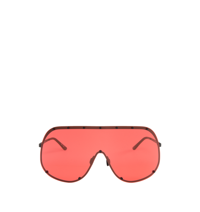 RED - RICK OWENS Shield Sunglasses featuring stainless steel-frame, red nylon lens, studs at face, adjustable rubber nose pads and acetate temple tips.