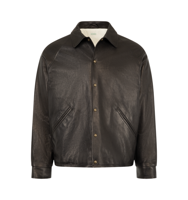 Image 1 of 3 - BLACK - A.Presse Men's Leather Coach Jacket is crafted from supple lamb leather and features a classic coach-jacket silhouette. Main Material: Lamb Leather. Shell 52% Lamb Leather; Lining 48% Cotton 52% Cashmere. Made in Japan. 