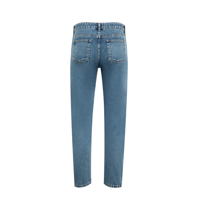 Image 2 of 3 - BLUE - THE ROW Riaco Jean in cotton featuring mid-rise jean with slim fit, contrast topstitching and classic 5-pocket construction. 100% cotton. Made in Japan. 