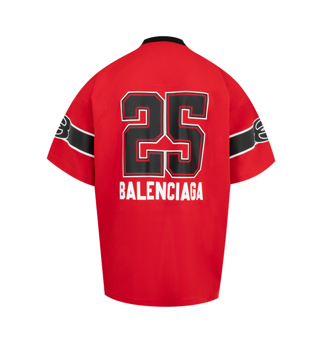 Image 2 of 2 - RED - BALENCIAGA American Football Top featuring sporty mesh jersey, short sleeves, crewneck and American Football artwork. 100% polyester. Made in Italy. 