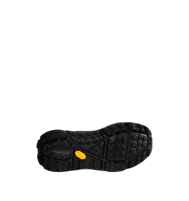 Image 4 of 5 - BLACK - Hoka Unisex Tor Summit FLD Sneakers are crafted from premium nubuck leather and feature a rugged outdoor-inspired silhouette. Designed with metal eyelets, a rubber mud guard, and a secondary lace system for enhanced functionality, they are finished with a Vibram Megagrip outsole for reliable traction. Main Material: Leather and Textile. Sole: Rubber. *Unisex style in men's sizing. 