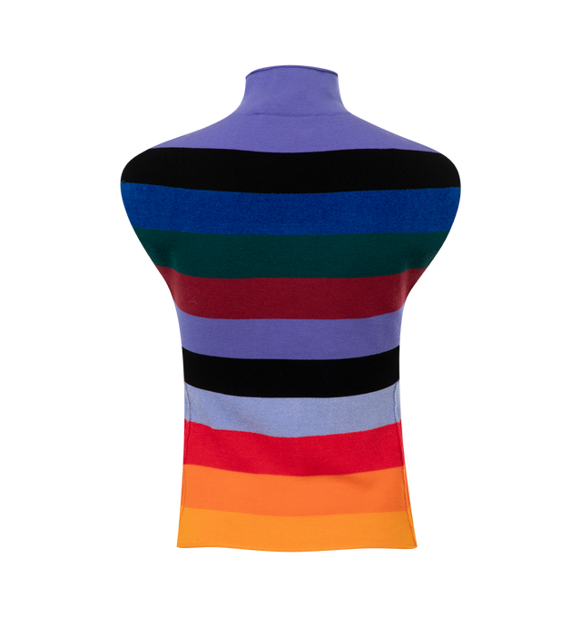 Image 2 of 2 - MULTI - CHRISTOPHER JOHN ROGERS Sleeveless Rainbow Striped Top featuring mock neck, stripes throughout, sleevesless and hip length. Wool, nylon, polyamide. 