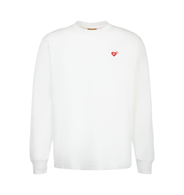 Image 1 of 2 - WHITE - Human Made Men's Graphic L/S T-Shirt is crafted from cotton and features a boxy silhouette with long sleeves for easy everyday wear. Made from cotton with a dry handfeel and natural texture variations, this versatile style is detailed with printed graphics at the back and the brand's signature heart logo patch at the left chest. Designed to be worn on its own or layered throughout the seasons. Main Material: 100% Cotton. 