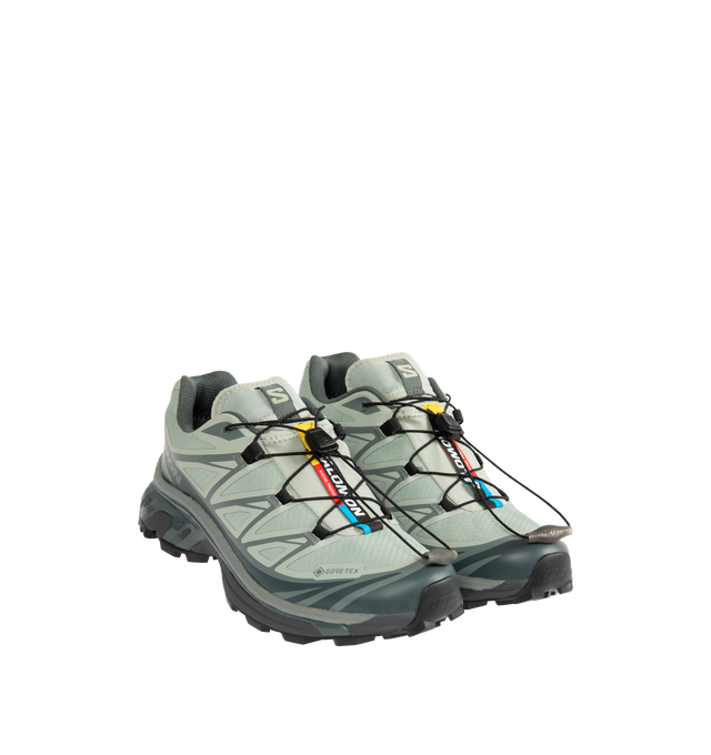 Image 2 of 5 - GREEN - SALOMON XT-6 GTX Sneaker featuring Quicklace closure offers one-pull tightening, removable OrthoLite insole, SensiFit + EndoFit construction, Agile Chassis System, Contagrip MA tread puts durable, reliable traction underfoot, textile and synthetic upper and lining/rubber sole. 