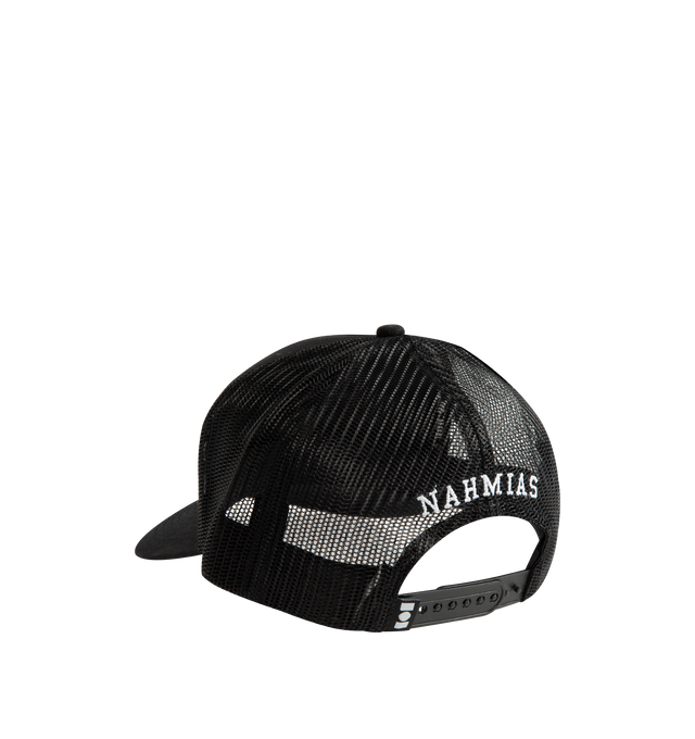Image 2 of 2 - BLACK - Nahmias Unisex TV Trucker is a classic trucker-style cap designed in Los Angeles and finished with signature Nahmias embroidery at the back. Blending everyday functionality with the brand's distinctive West Coast aesthetic, this style offers a versatile addition to any wardrobe.  