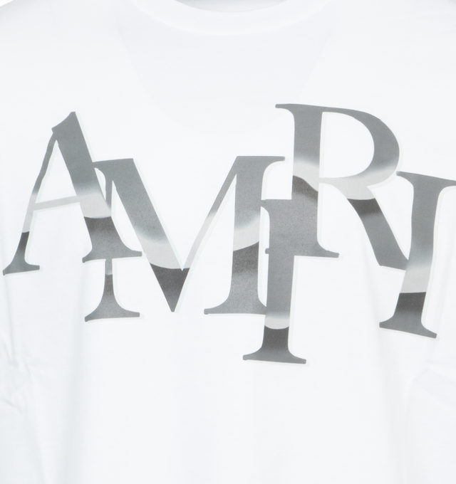WHITE - AMIRI Staggered Chrome Tee featuring regular-fit, short sleeves, crewneck and graphic logo text at chest. 100% cotton.