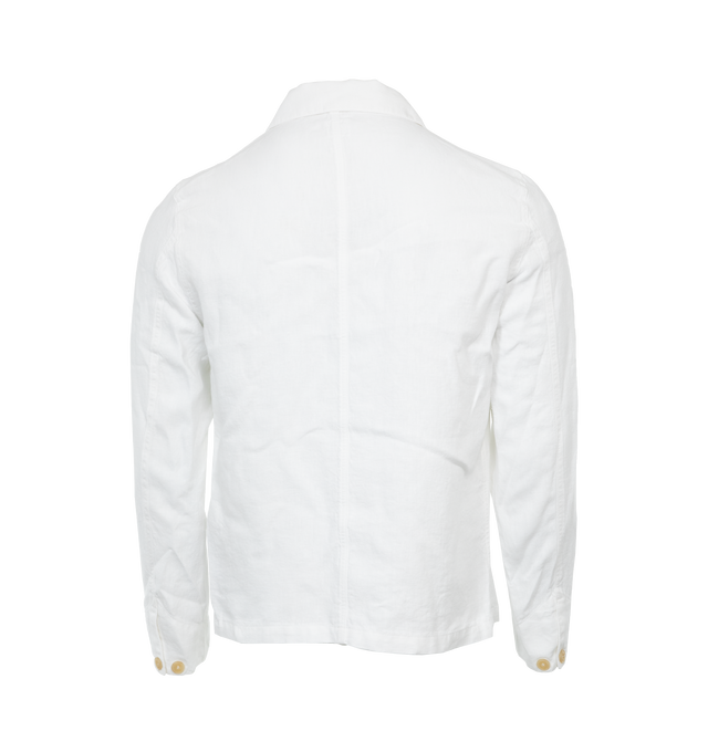 Image 2 of 3 - WHITE - 120% LINO 4 Pocket Jacket featuring classic collar, front button fastening, long sleeves, buttoned cuffs, three front patch pockets, chest flap pocket and straight hem. 100% linen.  