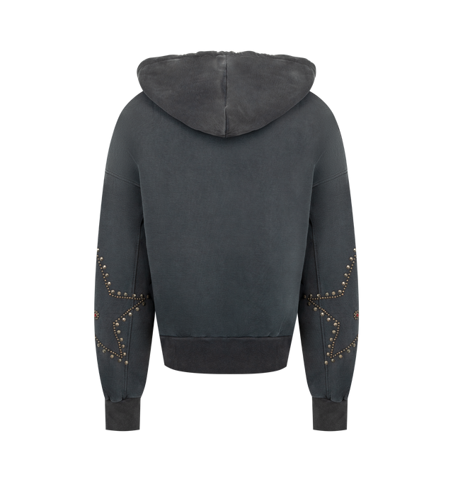 Image 2 of 3 - BLACK - SATOSHI NAKAMOTO Star Studded Afterhood Hoodie featuring strudded logo, drawstring hood, kangaroo pocket and ribbed hem and cuffs. 100% cotton. 