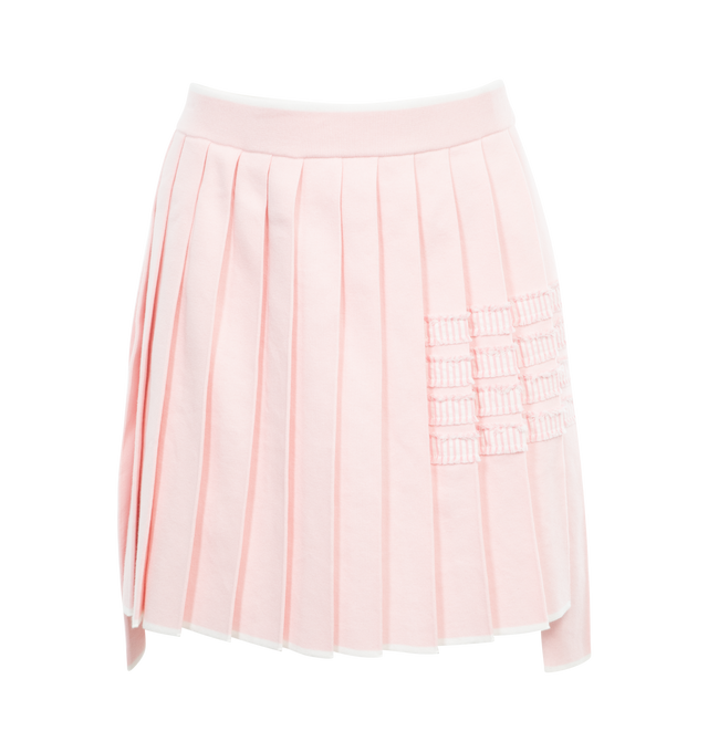 Image 1 of 2 - PINK - THOM BROWNE Pleated Miniskirt featuring ribbed waistband, pleated throughout, side stripe details and signature grosgrain loop tab. 100% cotton.  
