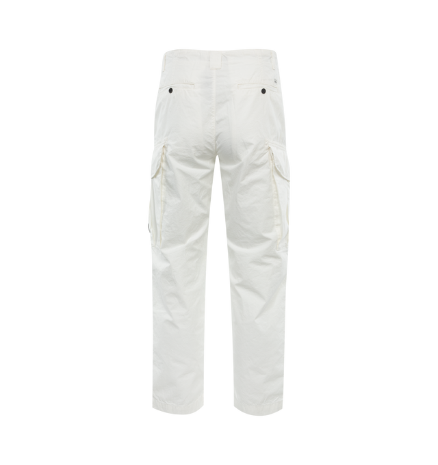 Image 2 of 3 - WHITE - C.P. COMPANY Microreps Loose Cargo Pants featuring zip fly and button fastening, belt loops, slanted hand pockets, twin back pocket and logo detail. 100% cotton. 