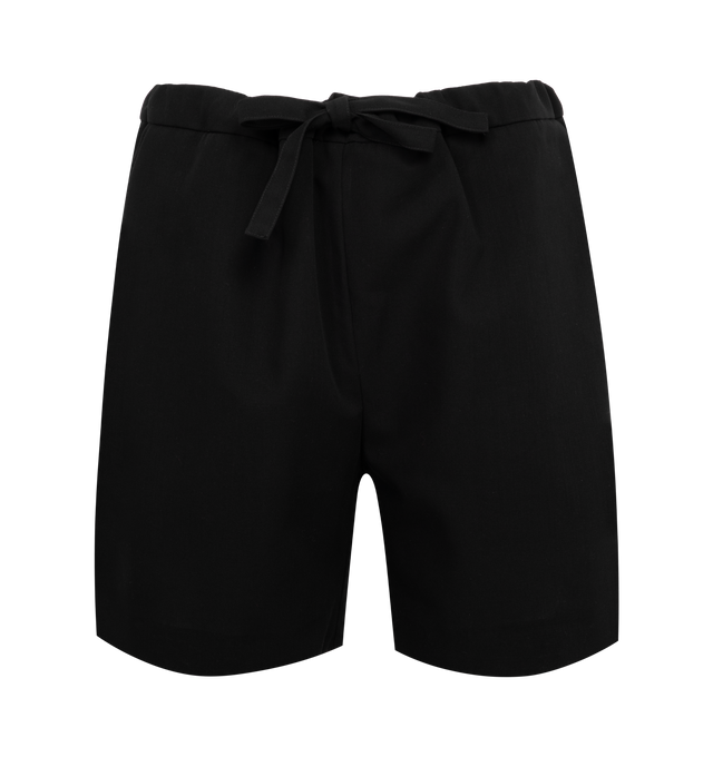BLACK - SECOND LAYER Baggy Shorts featuring relaxed fit, elasticated waistband with drawcord and dual side pockets.