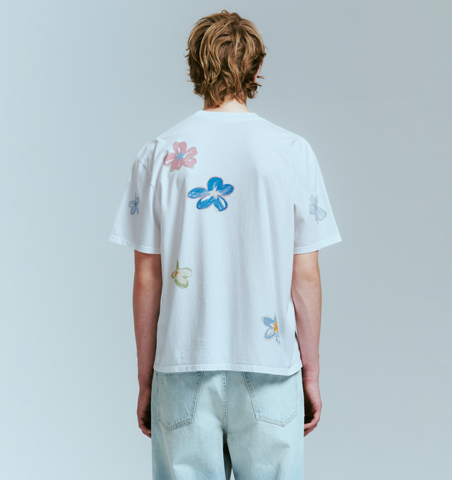 Image 4 of 4 - WHITE - NAHMIAS Super Bloom Boxy Tee featuring crew neck, short sleeves, graphic throughout and boxy fit. 100% cotton. 