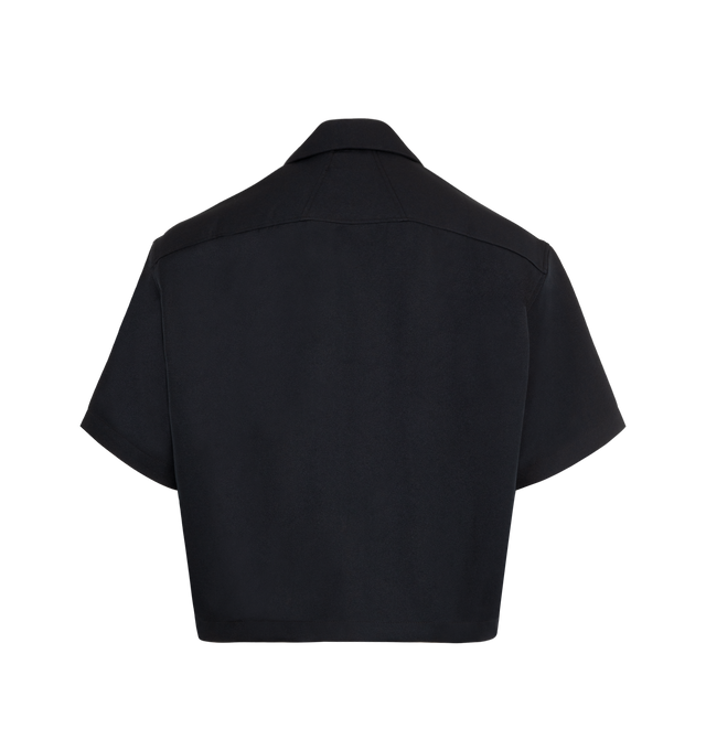 Image 2 of 2 - BLACK - RHUDE Center Logo Button Up Shirt featuring twill shirt, spread collar, button closure and logo embroidered at front. 100% polyester. Made in United States. 