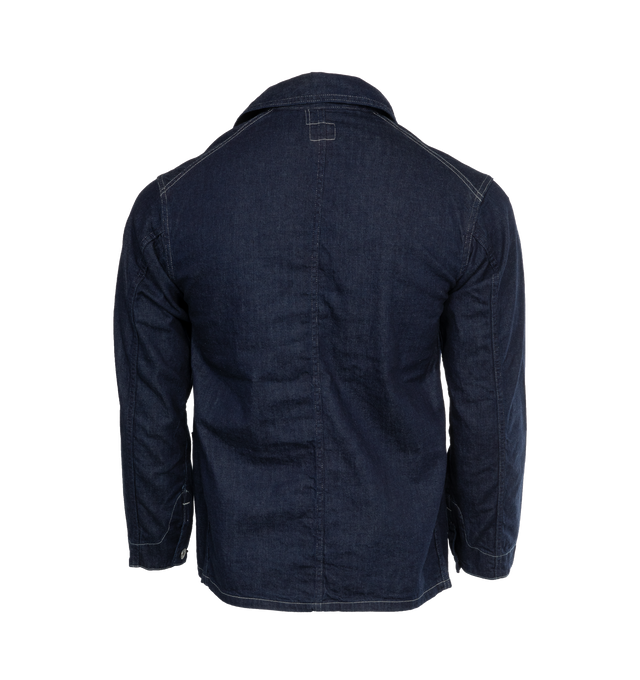 Image 2 of 3 - BLUE - POST O'ALLS No.1 Jacket with a simple, yet refined 1910-20s style 3-pocket design. Crafted from Indigo blue 100% cotton, unlined with contrast stitching. Made in Japan.  