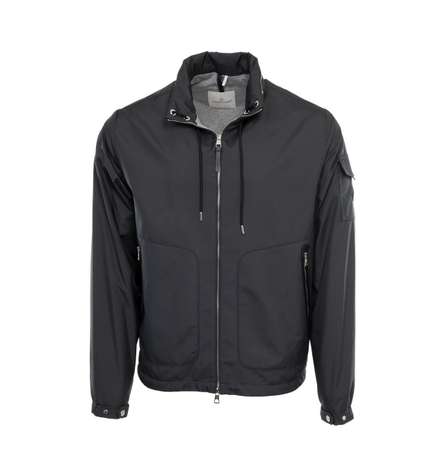 BLACK - MONCLER Ischiator Jacket featuring jersey mlange lining, pull-out hood, zipper closure, zipped pockets, sleeve pocket, leather pocket trim, adjustable cuffs, hem with elastic drawstring fastening, inner label with fabric description and leather logo patch. 100% polyester.