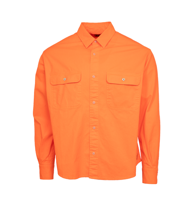 Image 1 of 3 - ORANGE - HUMAN MADE Twill Work Shirt featuring button front closure, chest flap pockets, collar and long sleeves with button cuffs. 