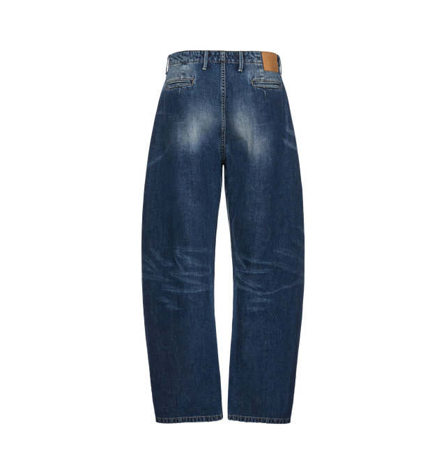 Image 2 of 2 - BLUE - MAGDA BUTRYM Denim 03 Pant featuring loose-leg, fading throughout, back welt pockets, button zip closure and leather logo patch at the waistband. 100% cotton. 